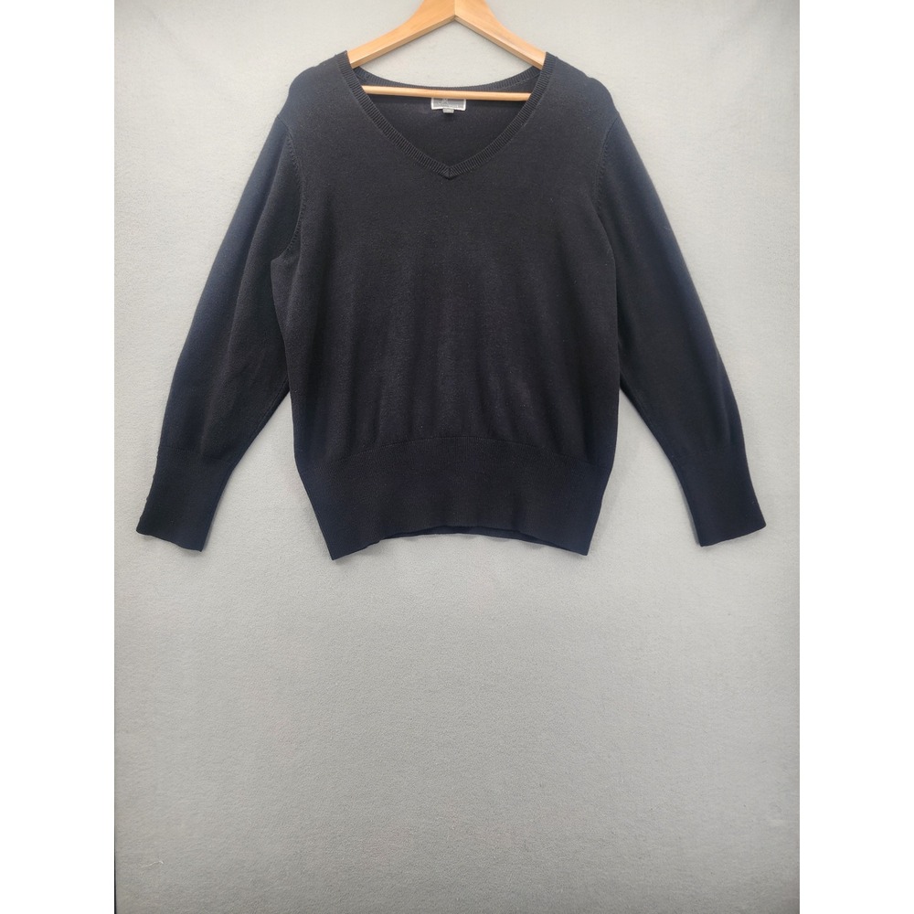 JM Collection Woman Black V-Neck Sweater 1X Plus Size Button Cuff Soft Knit Top